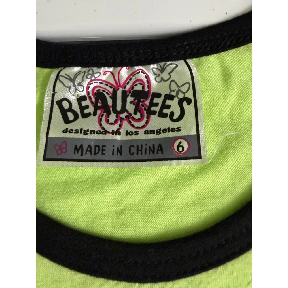 Beautees Girls 2 Piece Love Butterfly Neon Tank Bike Shorts Set Size 6 NWT